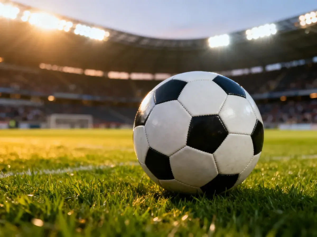Piłka nożna na murawie stadionu w świetle jupiterów, nawiązująca do atmosfery meczu Legii Warszawa z Wisłą Płock.