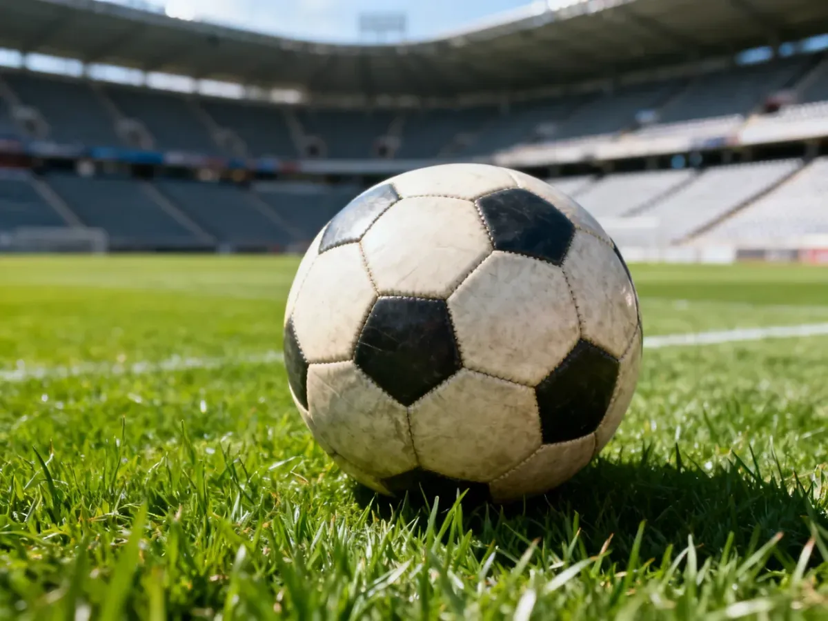 Skórzana piłka nożna na murawie stadionu przed meczem Legii Warszawa z Zagłębiem Lubin.