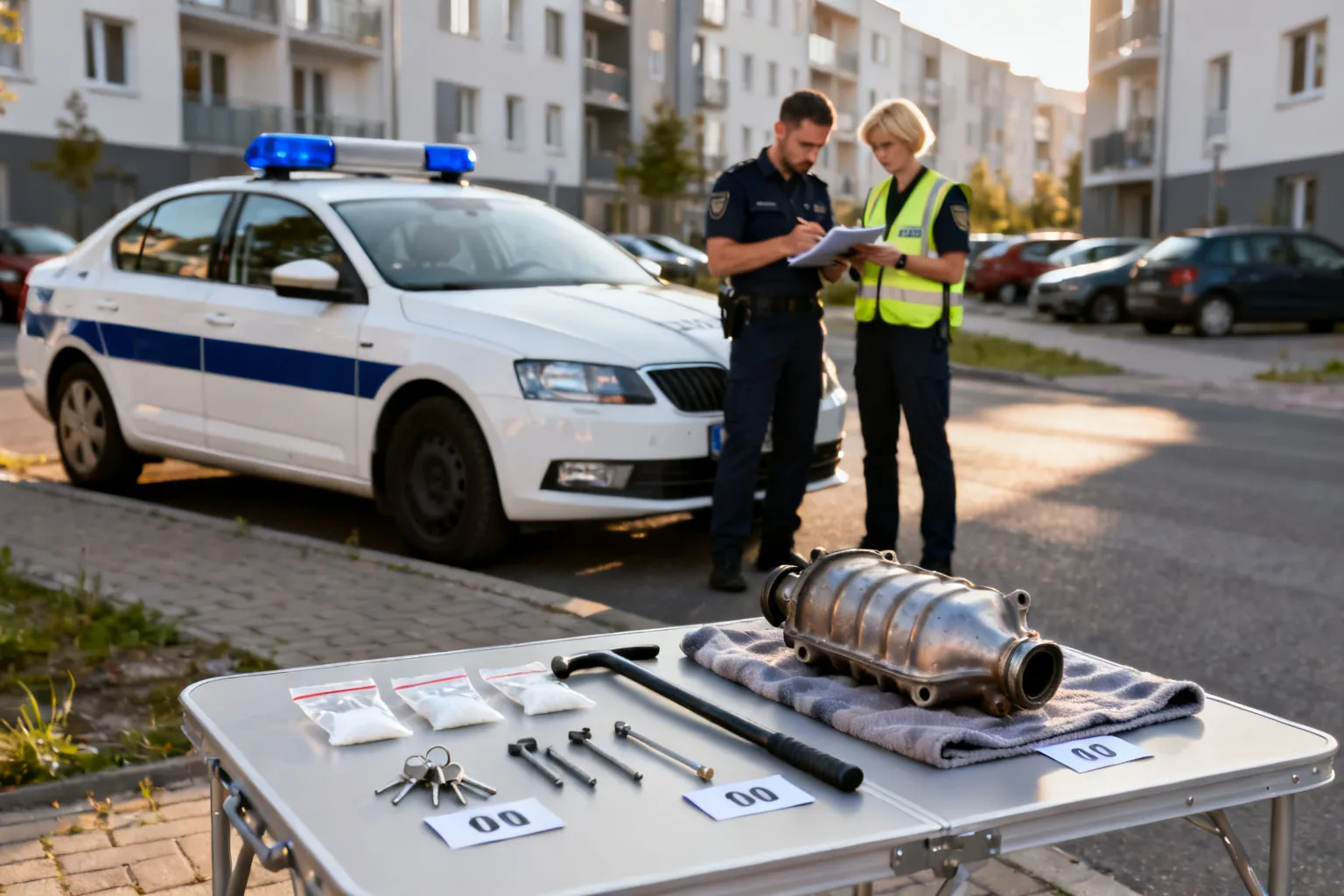 Zatrzymania na Bemowie: narkotyki i narzędzia do kradzieży katalizatorów
