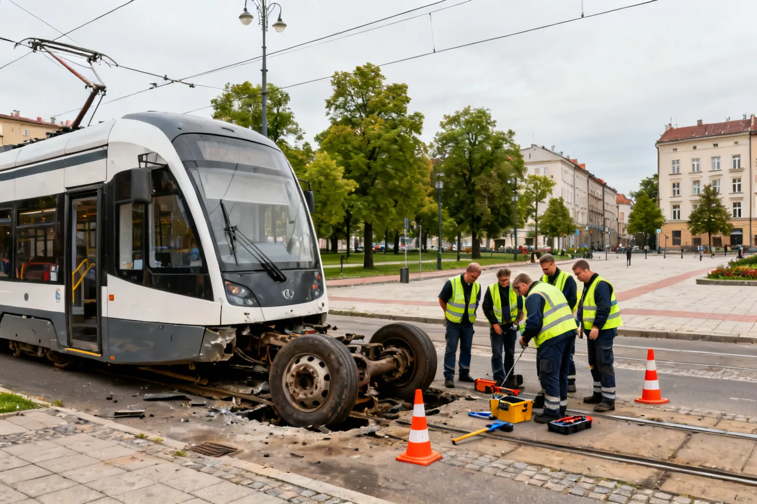 Wykolejenie tramwaju przy placu Inwalidów. Linia 15 skierowana na objazd