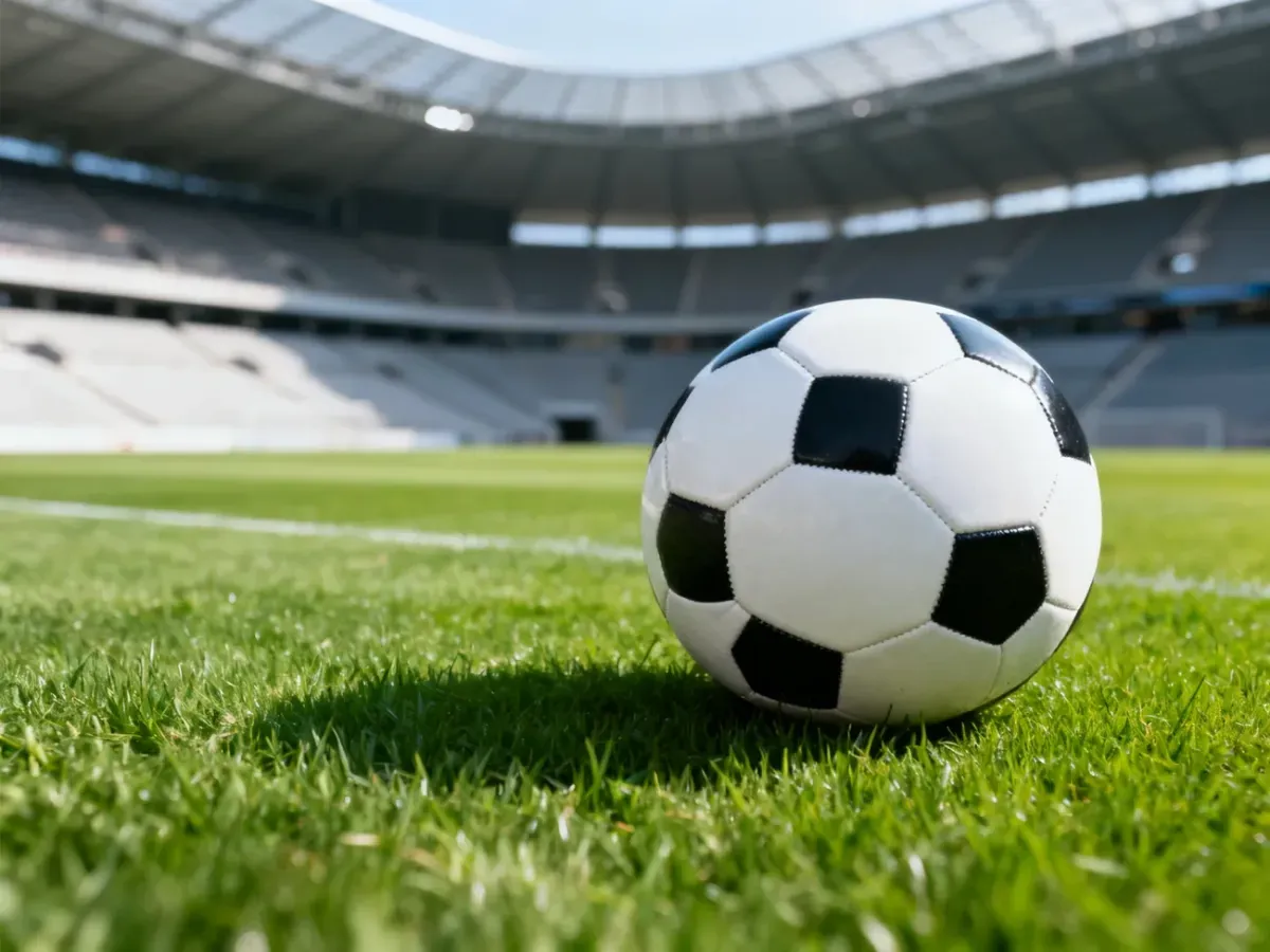 Piłka do gry na murawie nowoczesnego stadionu przed meczem Legii Warszawa z Lechią Gdańsk.